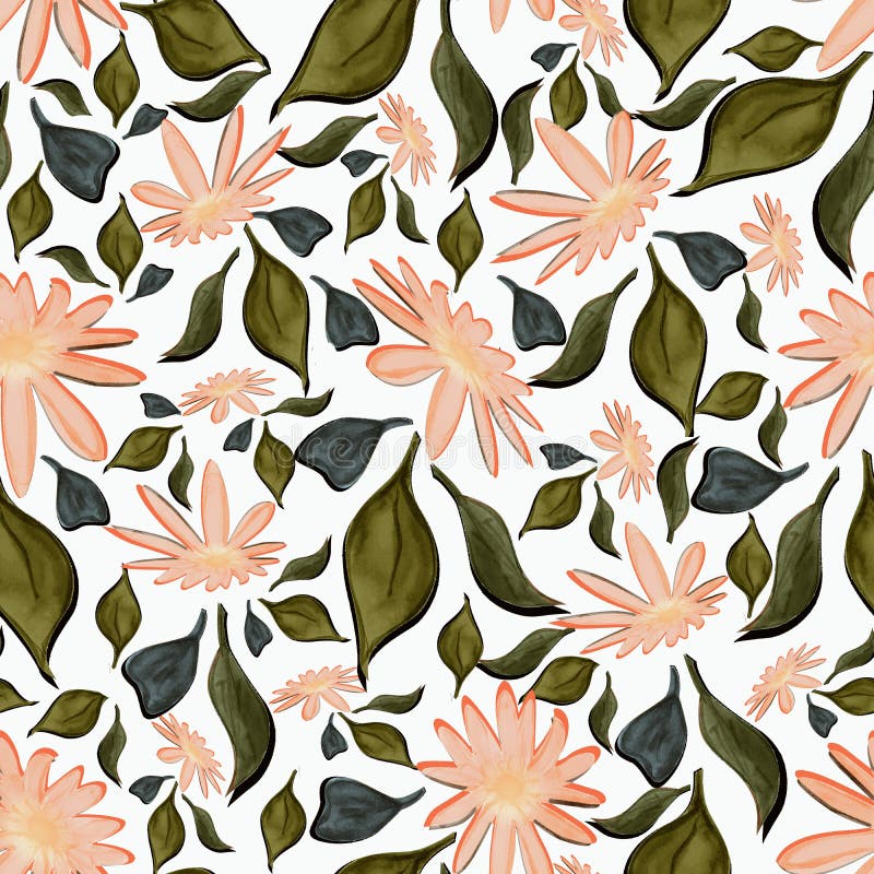 Wavy abstract shaped flower and leaves seamless pattern vector illustration