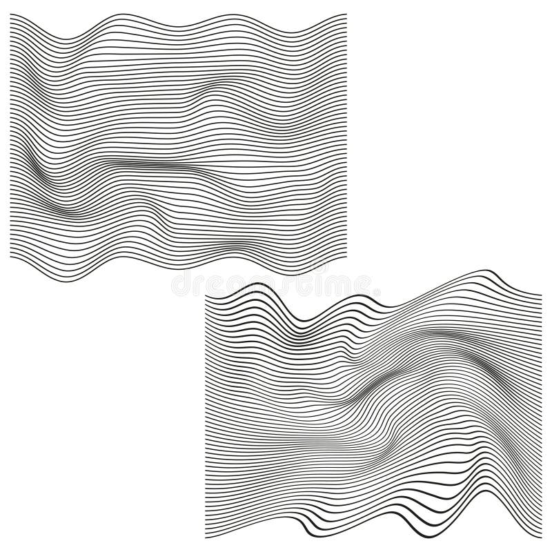 Wavy line pattern. Curved stripe structure. Abstract vector surface. Optical flow design. royalty free illustration