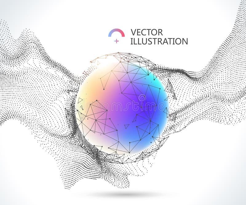 Wavy lines and colorful sphere. stock illustration