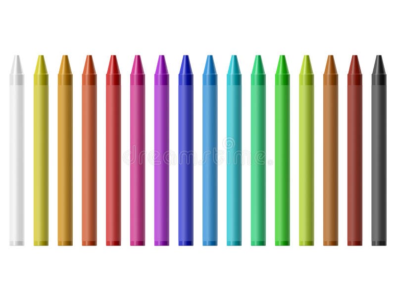 Rows of rainbow colored pencils with erasers and realistic shadows