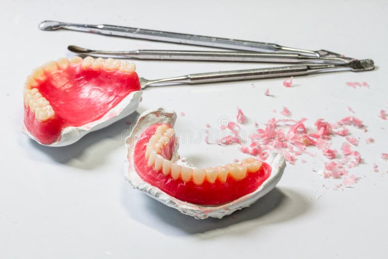 Wax Dentures Model. Table Of Dental Technician Workplace Stock Image