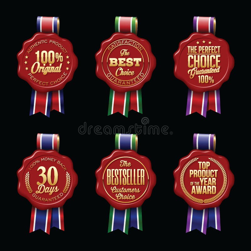 Wax Gold Seal With Ribbon. Luxury Set. stock illustration Wax Gold Seal With Ribbon. Luxury Set. stock illustration