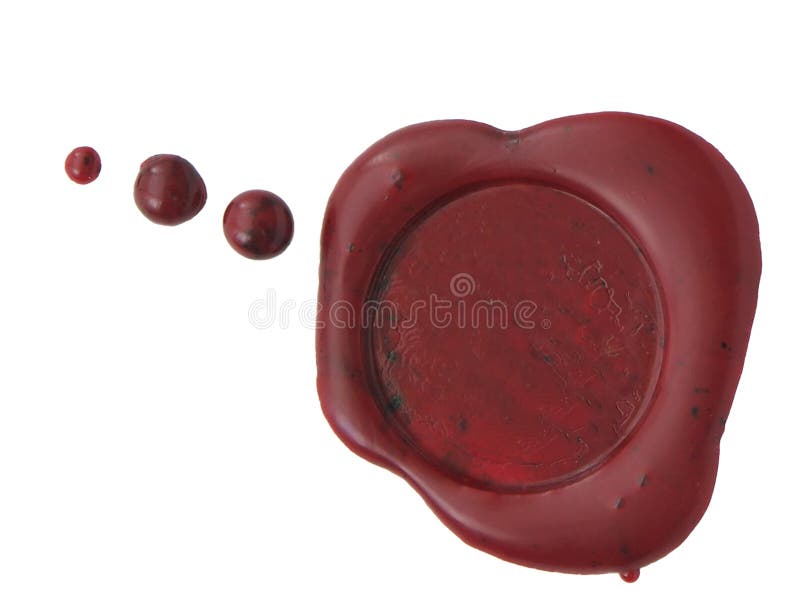 Red wax seal to close envelopes, letters, or contracts. Isolated on white. Red wax seal to close envelopes, letters, or contracts. Isolated on white