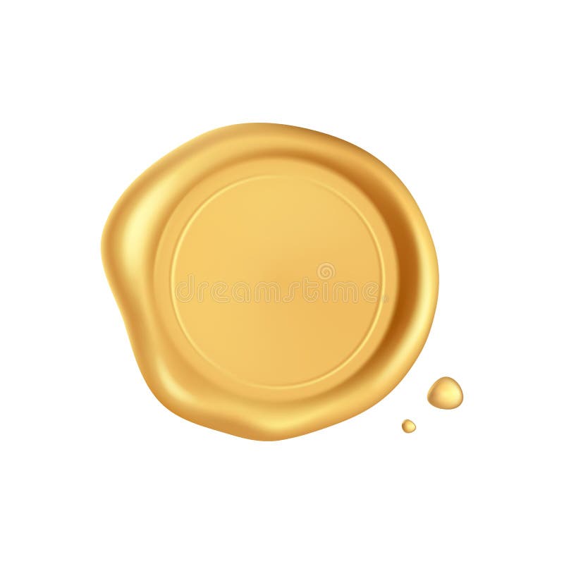 Wax Seal. Gold Stamp Wax Seal with Drops Isolated on White
