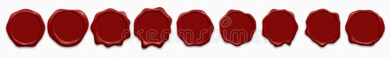 Wax stamp seals, vector 3d realistic icons. Rubber red wax seal stamps templates for quality certificate and premium guarantee