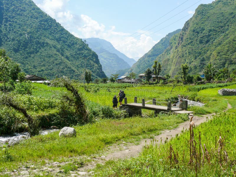 Way between fields to Tatopani, Nepal royalty free stock images Way between fields to Tatopani, Nepal royalty free stock images