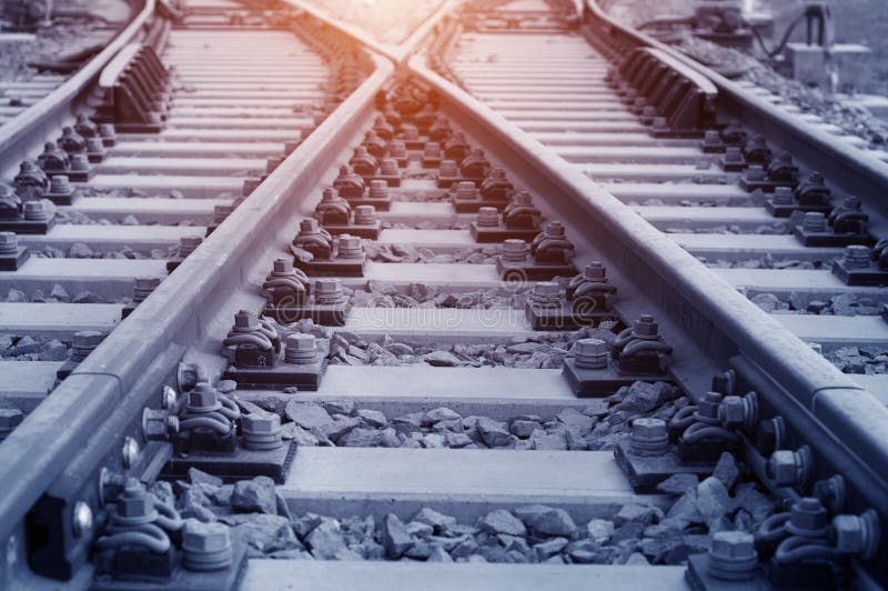 The way forward railway in the dusk stock photos
