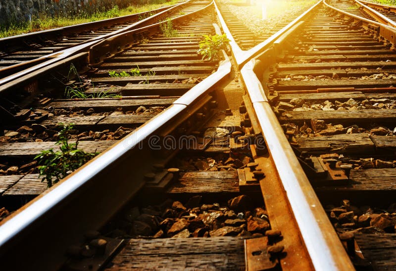 The way forward railway in the dusk royalty free stock photos