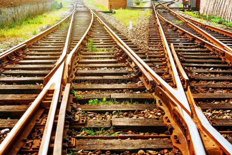 The way forward railway in the dusk stock photo