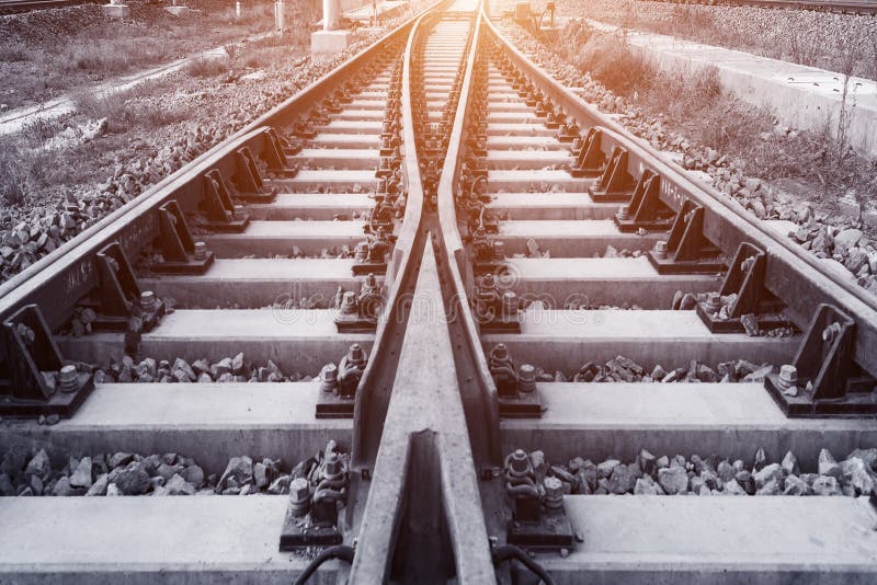 The way forward railway in the dusk stock image
