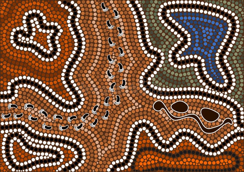 A illustration based on aboriginal style of dot painting depicting the way i've gone. Australian aboriginal border vectors