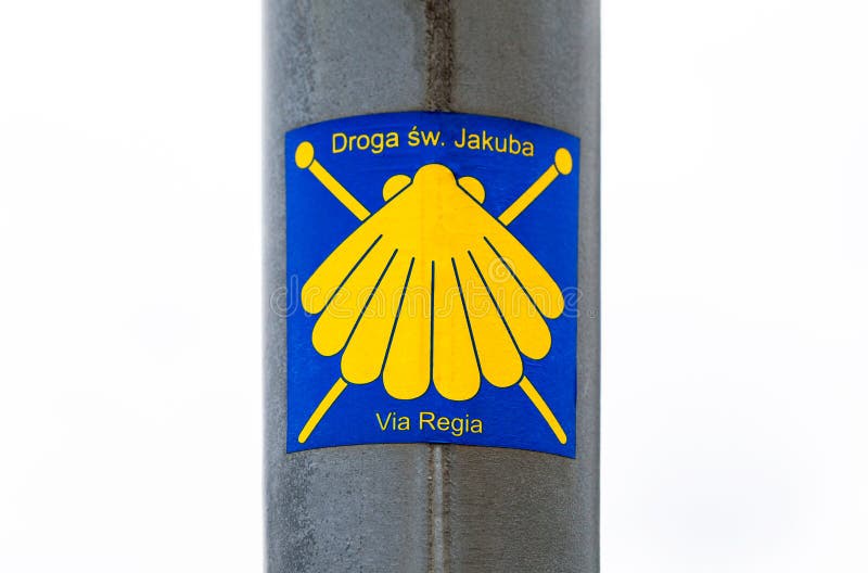 The Way of St. James, Camino de Santiago, Saint James shell symbol object closeup, via regia. Pilgrims ways, pilgrimages track royalty free stock images