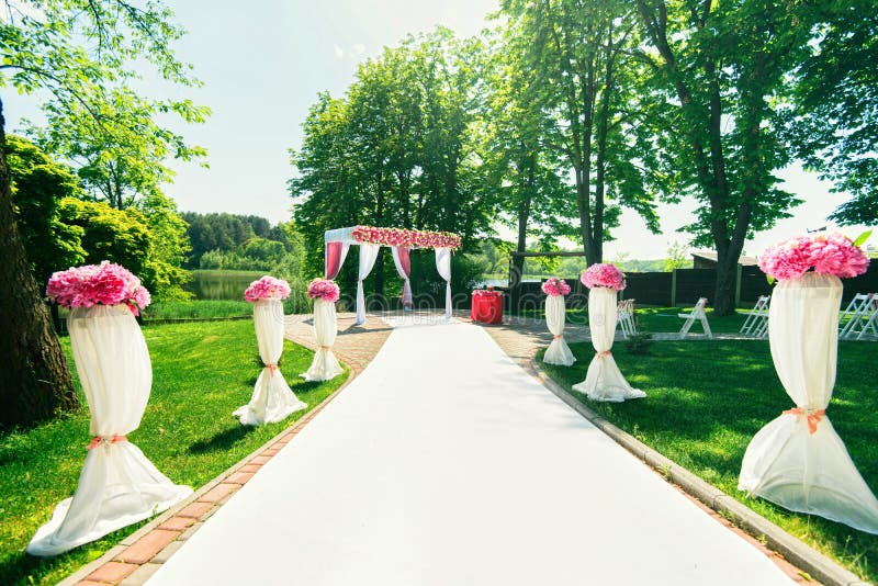 The way to beautiful wedding ceremony stock image