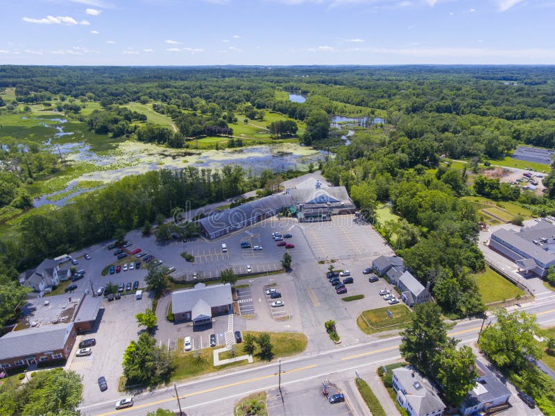 Wayland Town Aerial View, MA, USA Stock Photo - Image of church ...