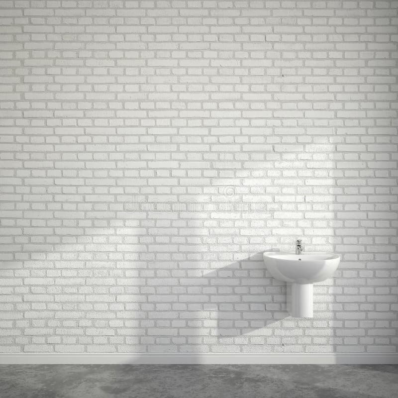 Wc-rum med tvättställen på den tomma väggen av tegelstenar stock illustrationer Wc-rum med tvättställen på den tomma väggen av tegelstenar stock illustrationer