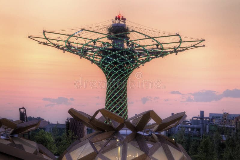 Wczesnego wieczór HDR fotografia drzewo życie przy Mediolańskim expo 2015 fotografia stock