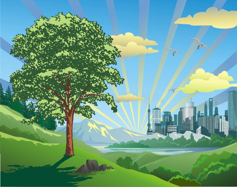 Wczesny ranek nad miastem ilustracja wektor Wczesny ranek nad miastem ilustracja wektor