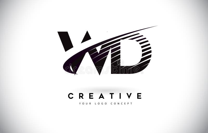 WD W D Letter Logo Design with Swoosh and Black Lines. Stock Vector ...