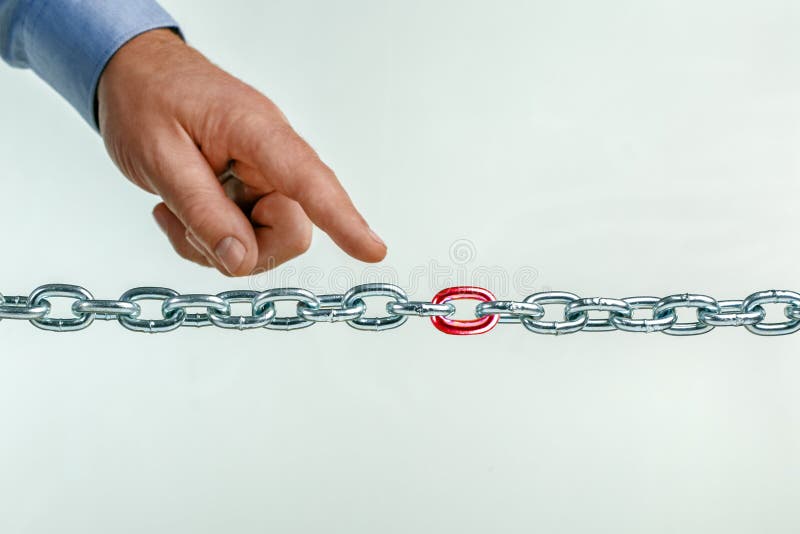 Weak link in the chain, team. Unsafe, vulnerable part of the team, business. Thin spot concept