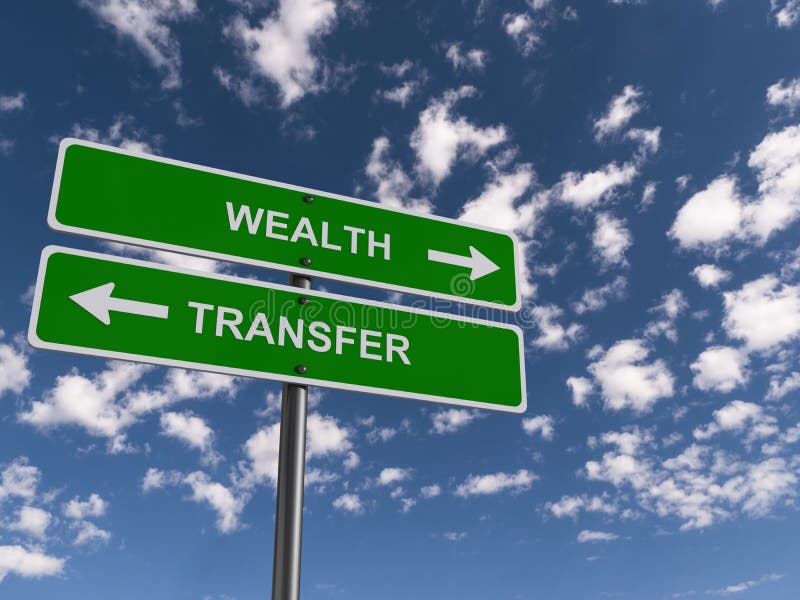 Wealth transfer trffic sign. Wealth transfer traffic sign on blue sky stock photography