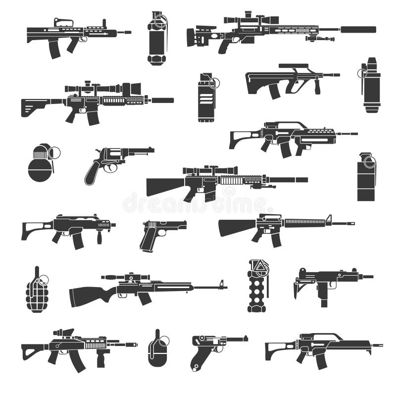 Weapon icons and military or war signs vector