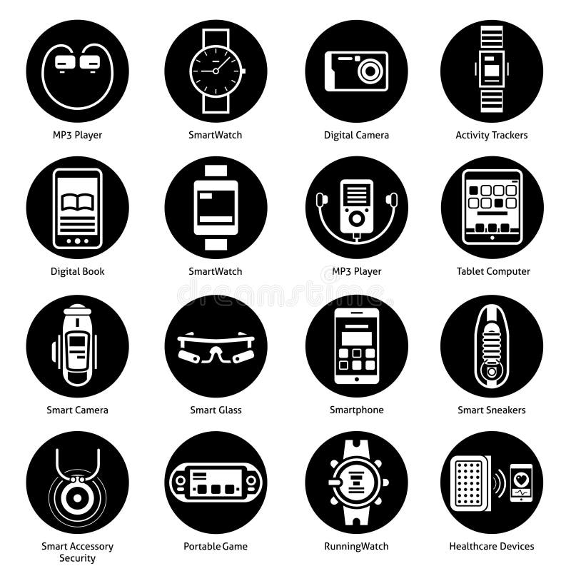 Wearable Technology Icons Black royalty free illustration
