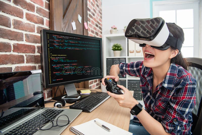 Wearing virtual reality goggles and playing game stock photography Wearing virtual reality goggles and playing game stock photography