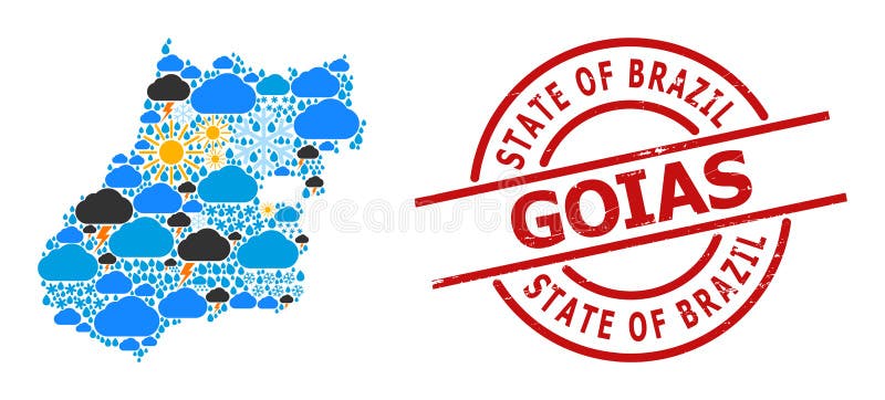 Climate Pattern Map of Goias State and Rubber Seal vector illustration