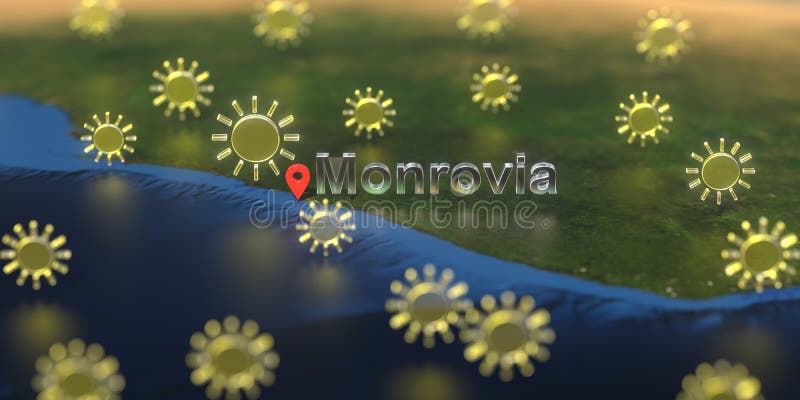 Monrovia City and Sunny Weather Icon on the Map, Weather Forecast