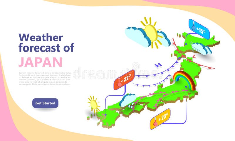 Weather By Location On Map Weather Forecast Map Of Japan. Isometric Set Icons Location On Country.  Vector Widgets Layout Of A Meteorological Stock Vector - Illustration Of  Nature, News: 156870296