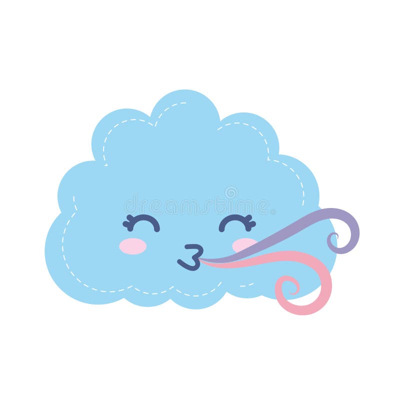 Weather icon of an happy cloud with winds