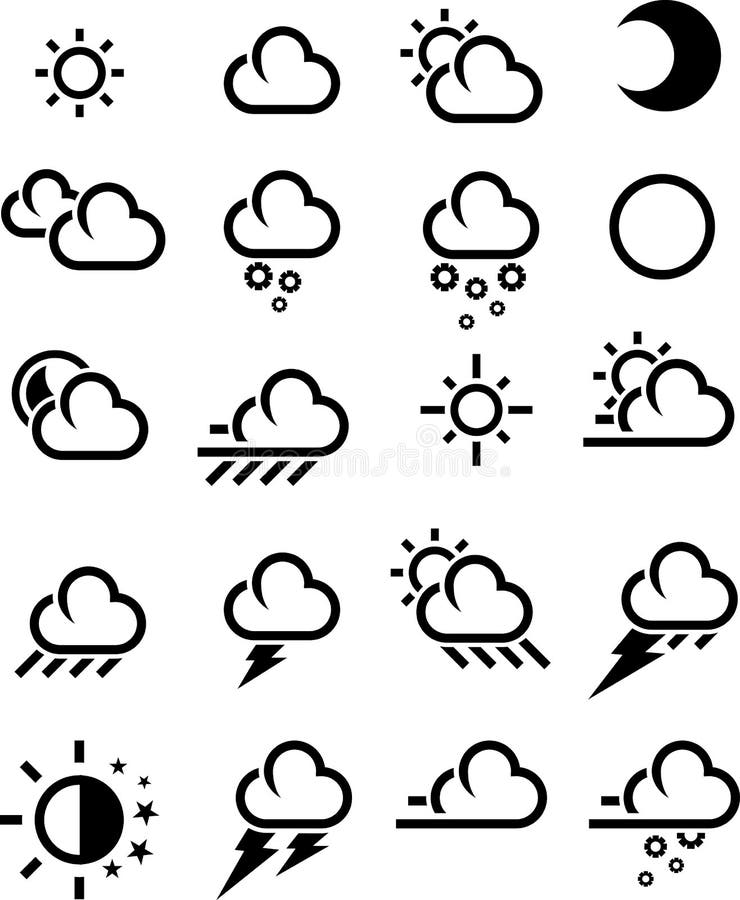 Weather Icons BW stock illustration. Illustration of clouds - 5566958