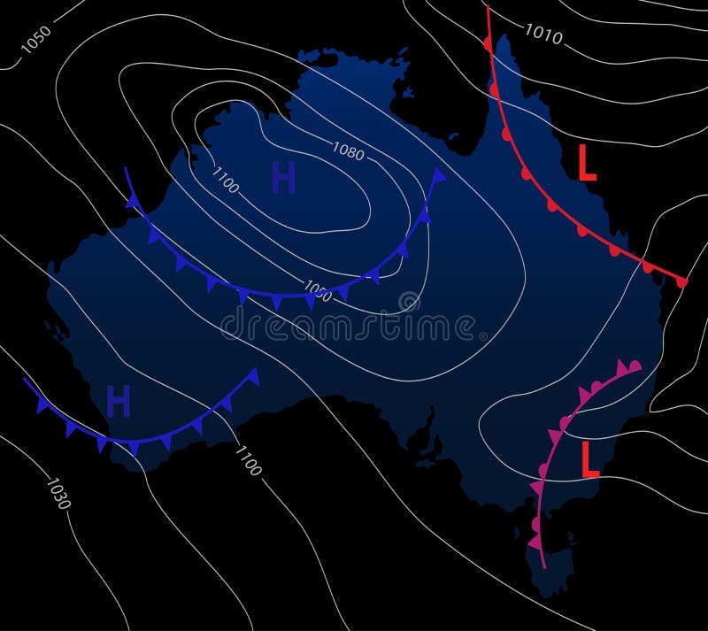 Weather Map of the Australia. Meteorological Forecast on a Dark