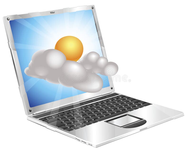 Weather sun and cloud icon laptop concept vector illustration Weather sun and cloud icon laptop concept vector illustration