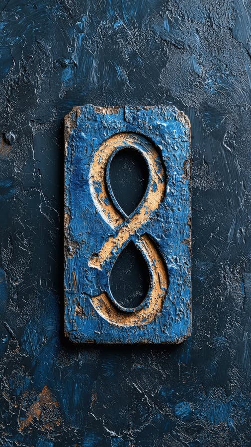 Weathered blue number eight on textured surface stock image