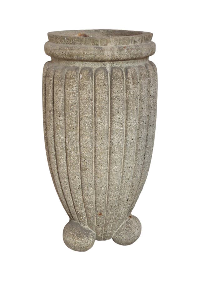 Weathered Medieval Stone Vase on White Isolated Background. Stock Image