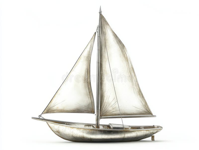 Weathered Silver Sailboat Model on White Background vector illustration