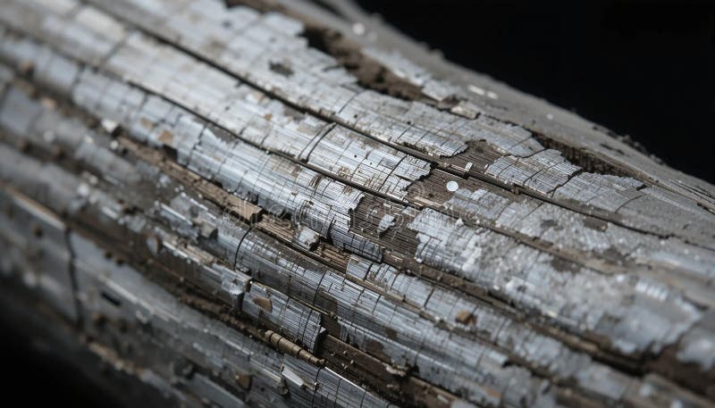 Weathered Silver Timber Surface Showing Deep Splits and Roughness. Weathered timber surface displaying deep splits and a rough texture. The wood features a silver-gray patina, with peeling layers revealing contrasting brown undertones. The visible grain and cracks indicate prolonged exposure to environmental elements, giving the wood an aged appearance. The surface s unevenness and texture suggest natural degradation over time, typical of outdoor weathering.