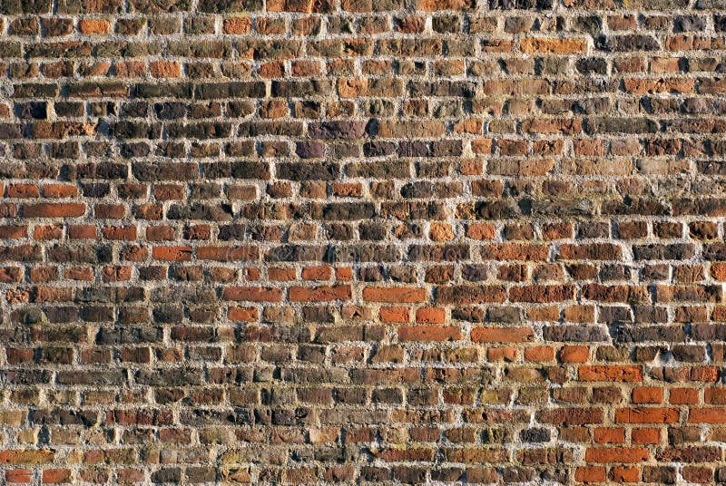 Weathered stained old brick wall background