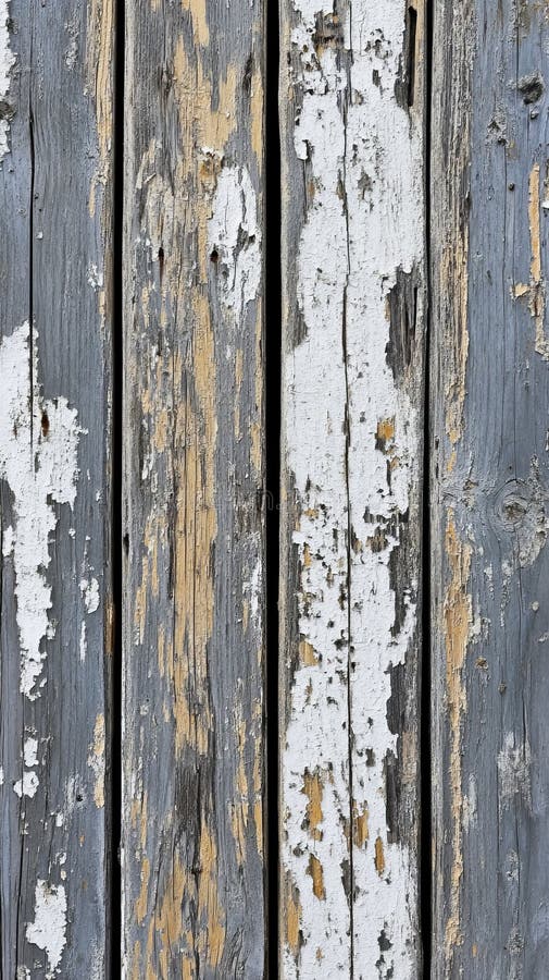 Weathered wooden planks with peeling paint, rustic background texture stock photography