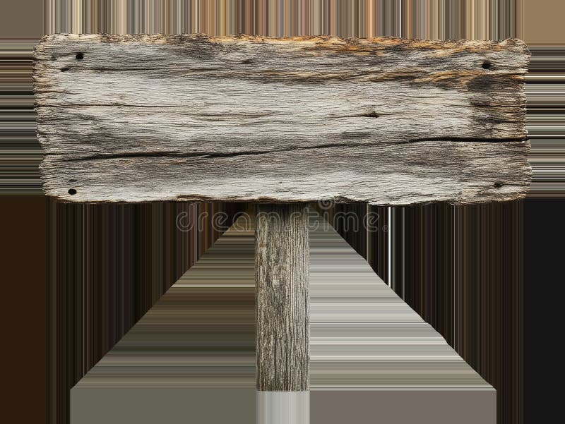 Weathered wooden sign isolated on transparent background. Rustic signage concept royalty free illustration