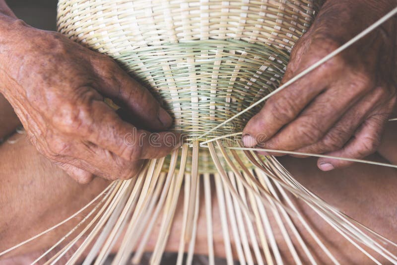 Weaving Bamboo Basket Wooden - Old Senior Man Hand Working Crafts Hand ...