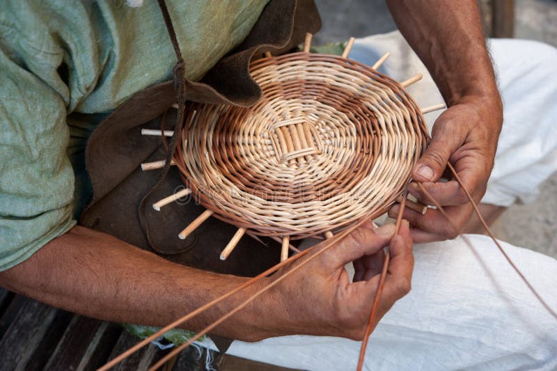 Weaving Willow Branches into Basket Stock Photo Image of farmer, artisan 96029190