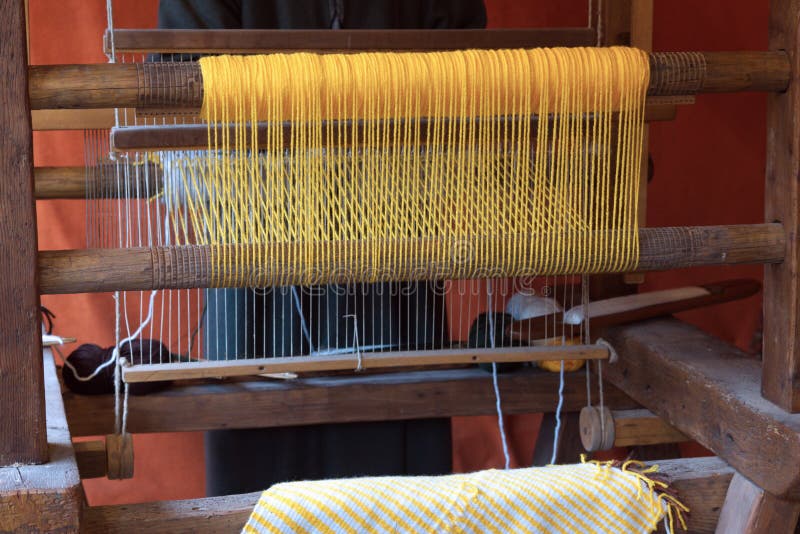 Weaving of Wool with an Old Loom Stock Photo Image of material