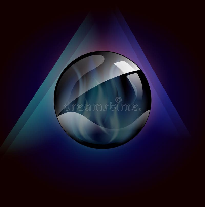 Magical crystal ball with blue flames inside template vector illustration