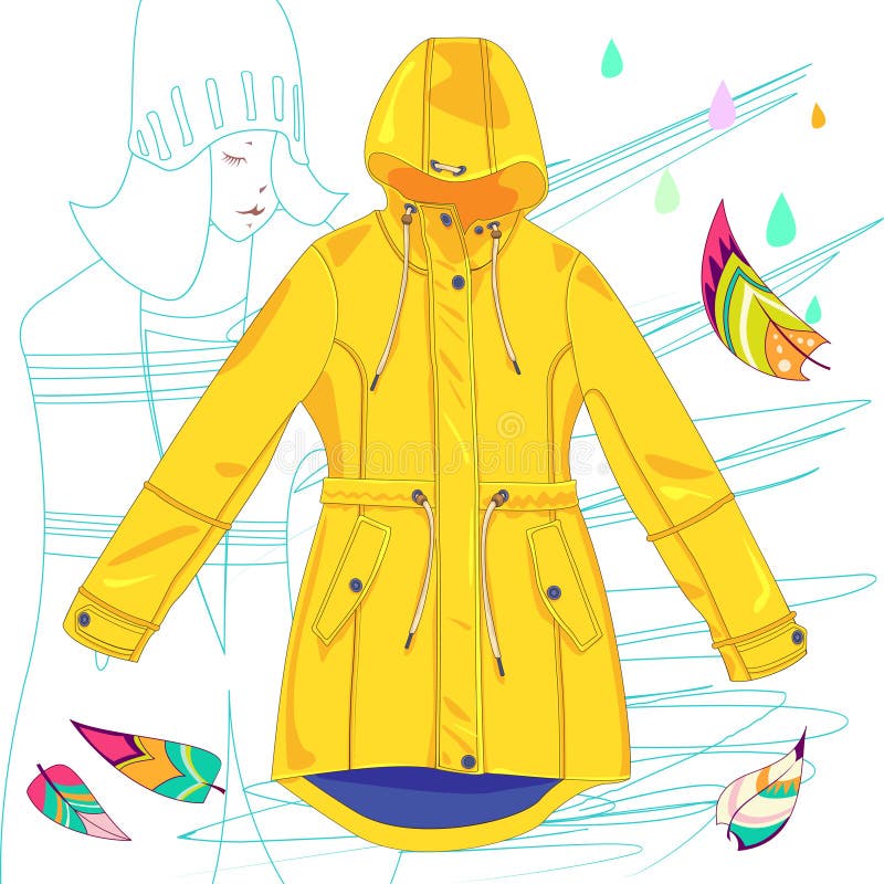 Yellow Raincoat Weather Jacket Cartoon Vector Illustration. Stock