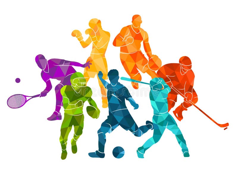 Color Sport Background. Football, Soccer, Basketball, Hockey, Box, Tennis,  Baseball. Vector Illustration Colorful People Silhouett Stock Illustration  - Illustration of fight, football: 140041632