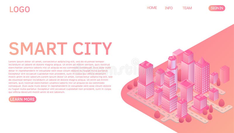 Smart city or intelligent building isometric vector concept. Website landing page template.