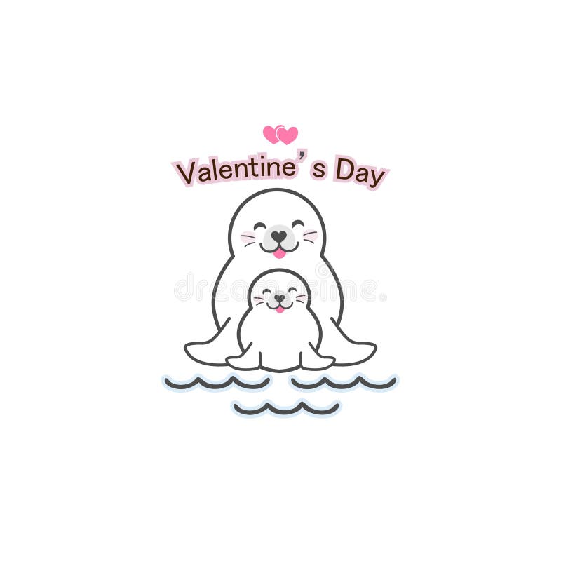 Cute Seals Couple with Heart. Stock Illustration Illustration of