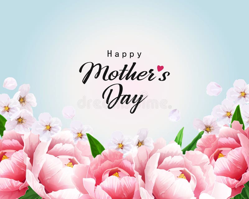 Happy Mothers day greeting card with peonies and cherry blossoms stock illustration Happy Mothers day greeting card with peonies and cherry blossoms stock illustration